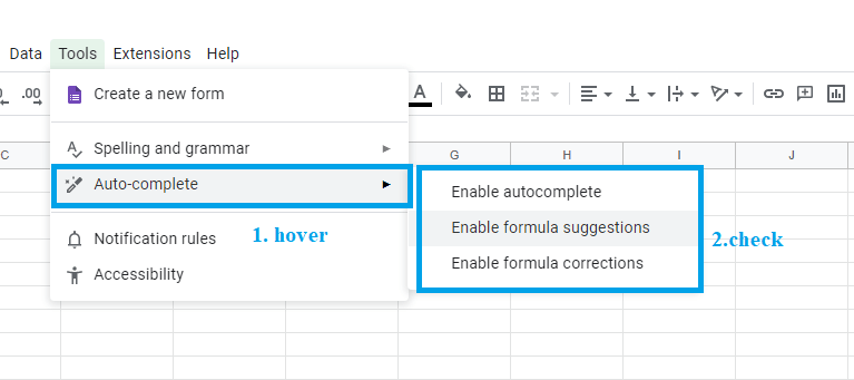How do I enable autocomplete in Google Sheets3