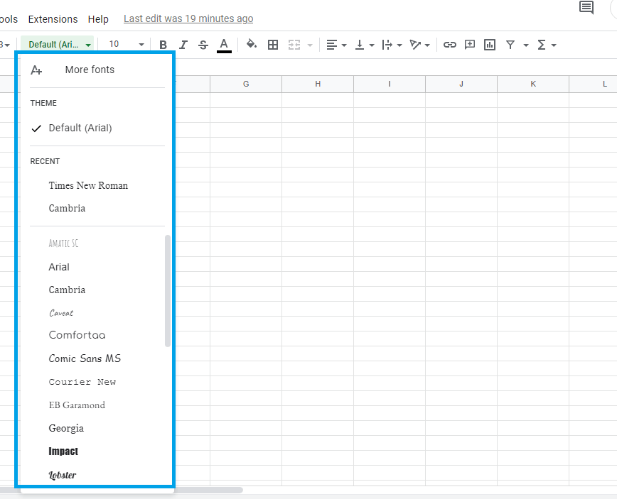 How to change the font in Google Sheets-2