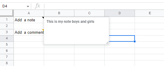 How to add notes and Comments in Google sheets5