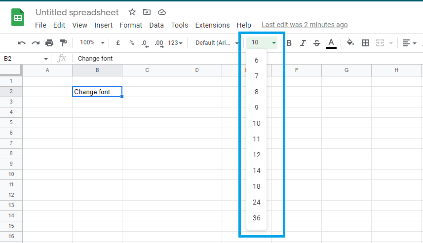 How to change the font size in Google Sheets-2