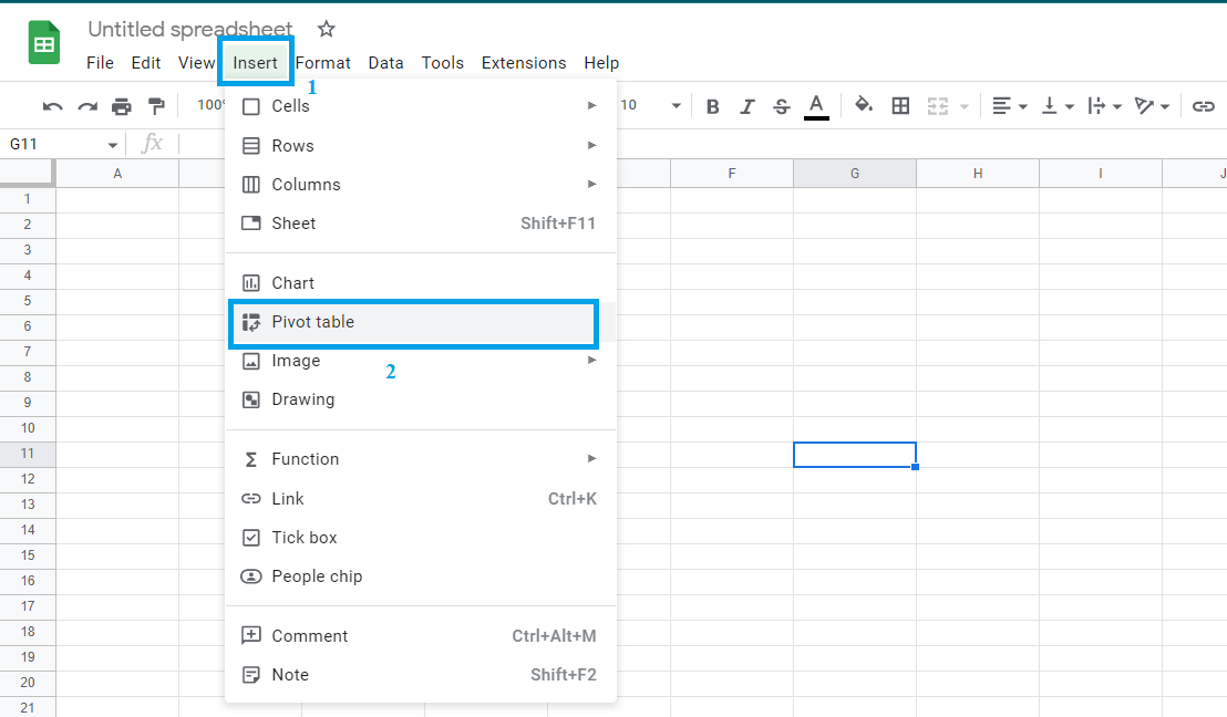 insert a pivot table into a Google Sheet3