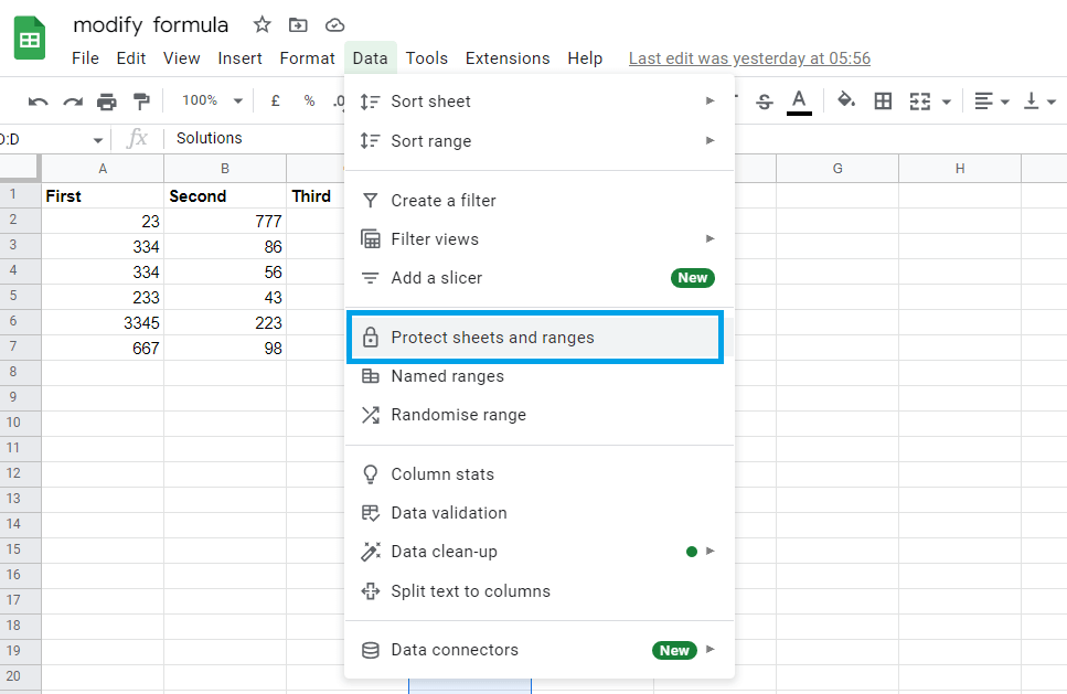 How to Protect cells using Protect sheets and Ranges in Google Sheets3