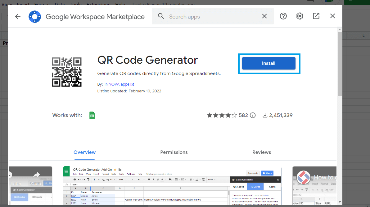 Generate a barcode in a Google Sheet, QR Code Generator5