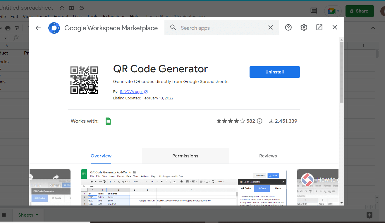 Generate a barcode in a Google Sheet, QR Code Generator9